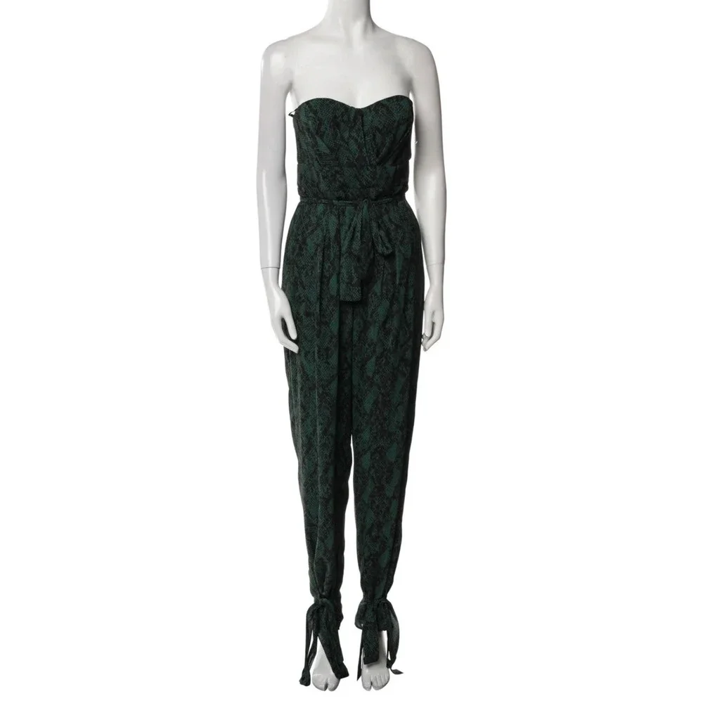 New Michael Costello Revolve Jumpsuit Snakeskin Strapless Corset Small Green - Picture 2 of 8